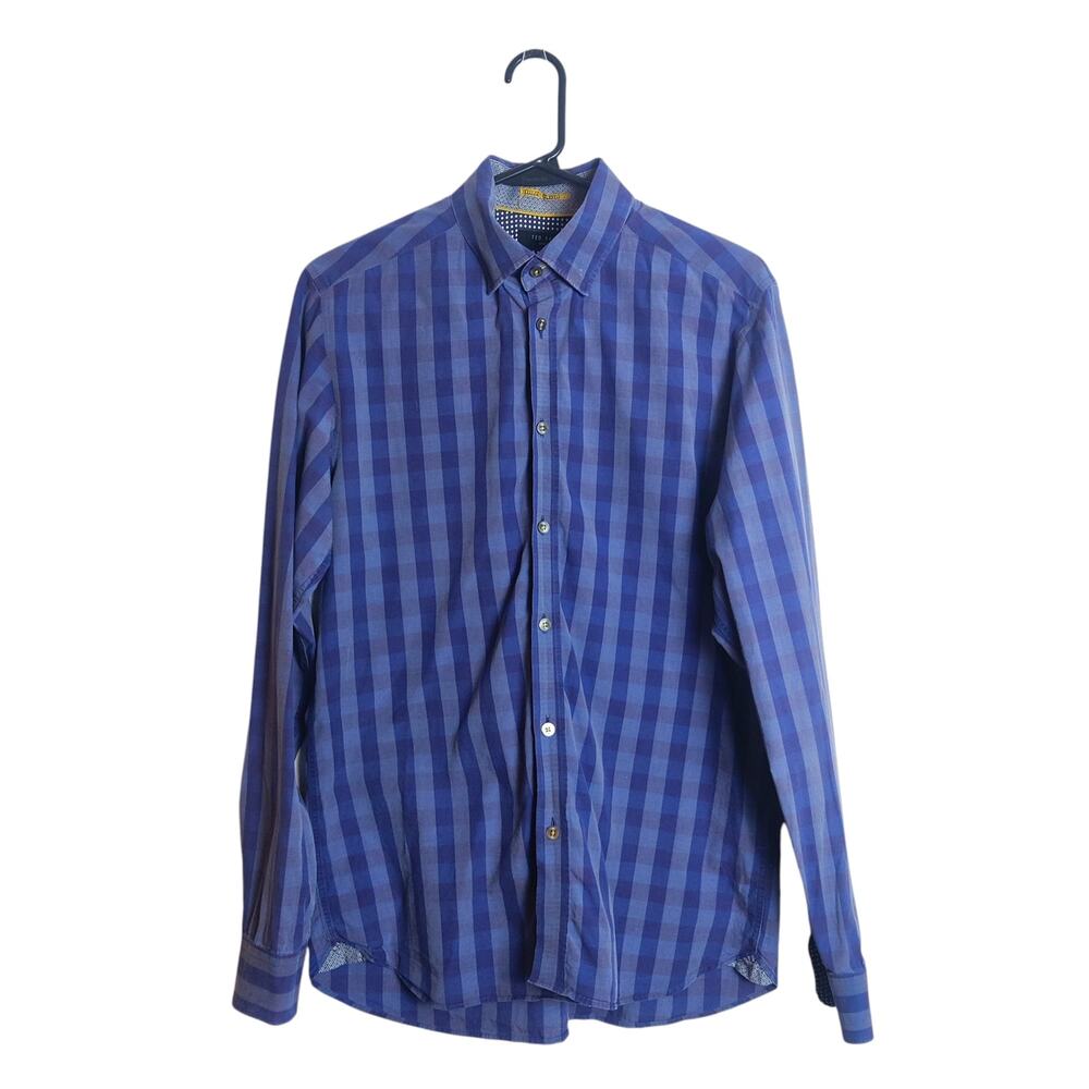 Ted Baker Purple Gingham Buffalo Check Flip Cuff Cotton Dress Shirt 3 Medium